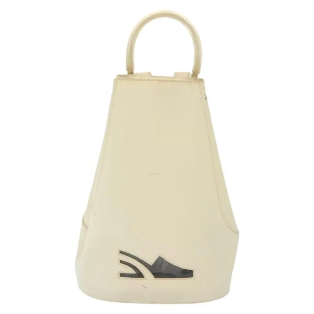 Salvatore Ferragamo Patent Leather Gancini Backpack White Gold